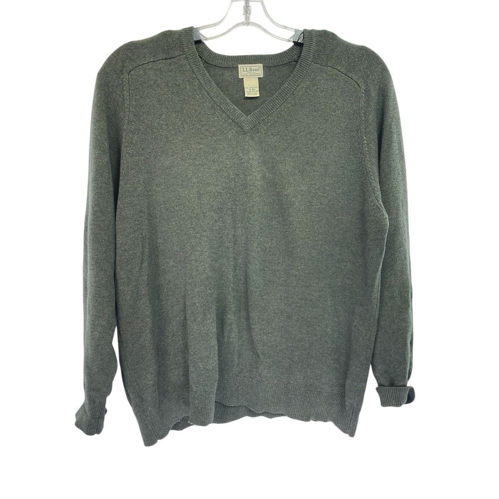 LL Bean Mens Sz XL Gray 100% Lambswool V Neck L/S Sweater (Q40) EUC